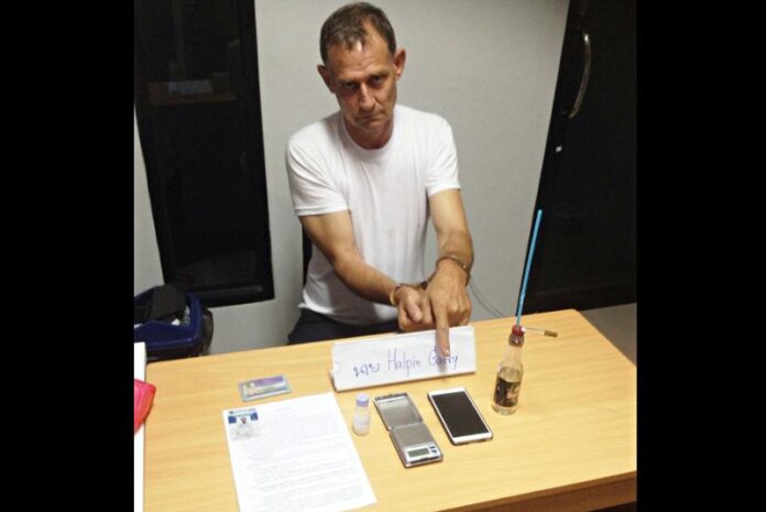 Garry Halpin, a former Tourist Police volunteer in Phuket who has been sentenced to four years and 10 months in prison for dealing crystal meth.