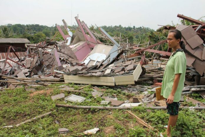 Remains of a collapsed house in Chiang Rai province