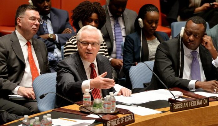 Vitaly Churkin, Russian Ambassador to the United Nations, addresses an United Nations Security Council meeting about the situation in Ukraine at United Nations headquarters in New York, New York, USA, 19 March 2014 (DPA).