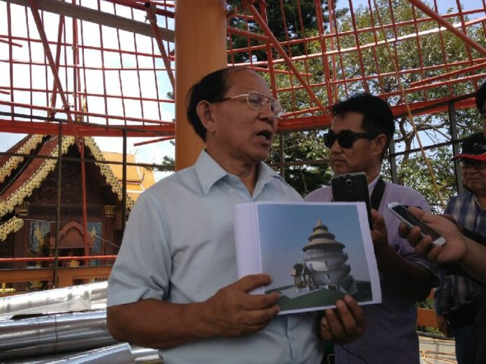 Wallop Namwongprom, a committee member of Doi Suthep Temple's administration, confirming that the new observation tower will not be taller than the Phra That Pagoda, believed to house Lord Buddha's ashes.