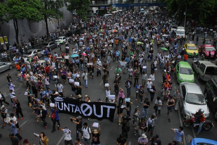 Anti-coup protests which have been largely organised by groups on Facebook.
