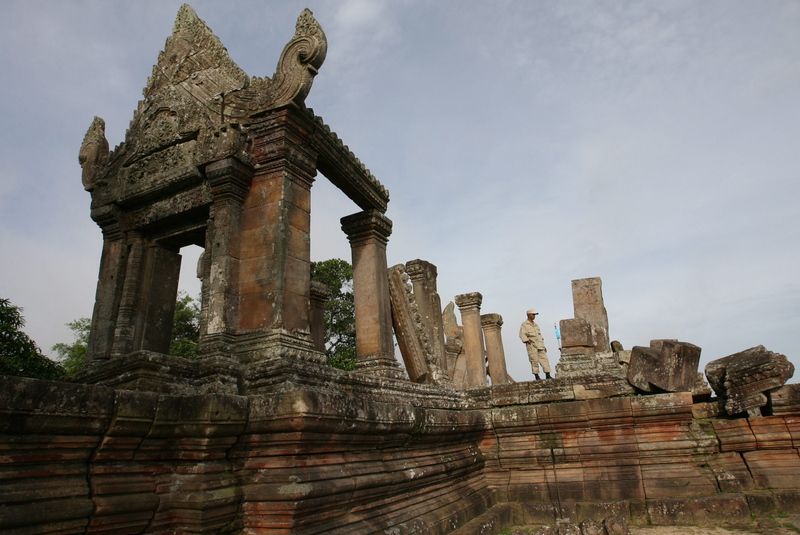 A Cambodian security officer guards the Preah Vihear temple in Preah Vihear province, Cambodia, on July 18, 2012. Photo: Mak Remissa / EPA