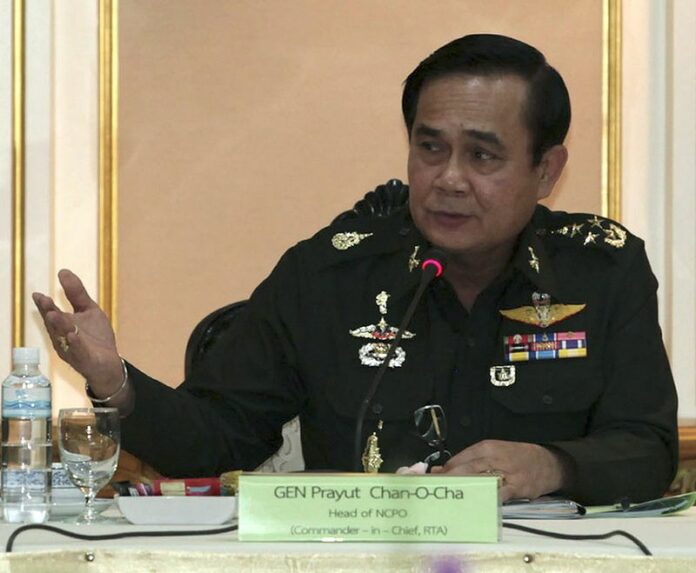 Thai junta head General Prayuth Chan-ocha shown in a file photo taken during a meeting at the Royal Thai Army headquarters in Bangkok. The Thai military has not responded to a request by the US military to rejoin an annual military exercise. EPA/CHANAT KATANYU/POOL
