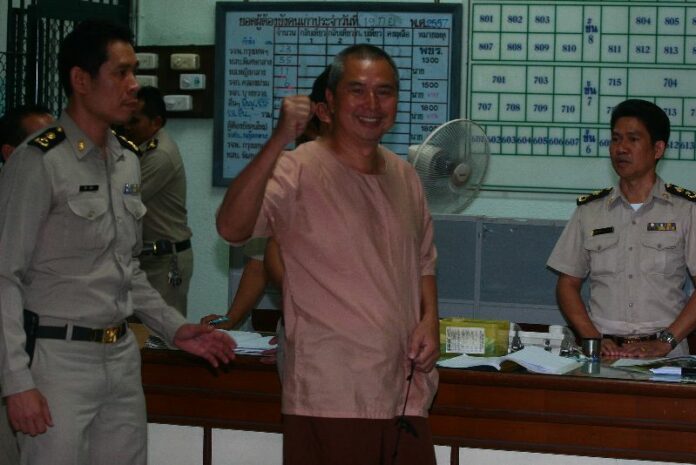 Somyot Prueksakasemsuk is brought to court on Sept. 19. 2014, where the Appeal Court affirmed his 10-year jail term for lese majeste.