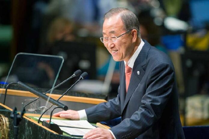 As the General Assembly began the general debate of its sixty-ninth session, Secretary-General Ban Ki-moon presented to the Assembly his annual report on the work of the Organization. UN Photo/Mark Garten