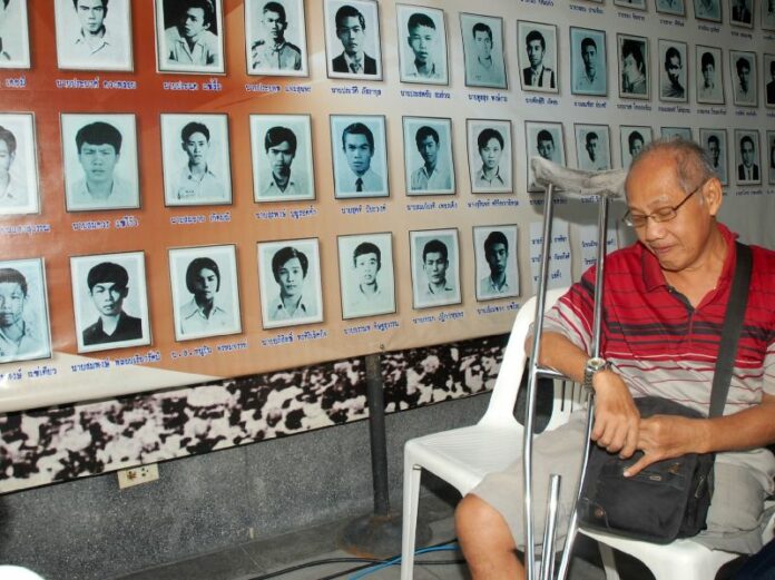 A demonstrator in the 1973 student uprising who attended the 2014 anniversary on 14 Oct in Bangkok. <br />