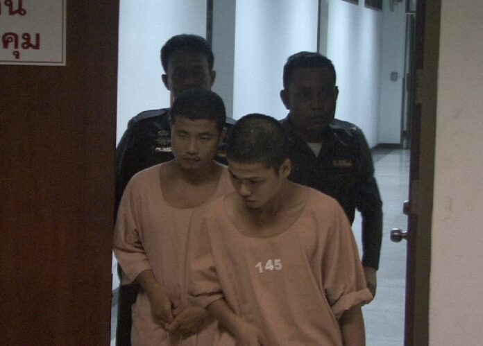 Win Saw Htun and Saw Lin appear for a pre-trial witness hearing on 14 Oct 2014, Koh Samui, Surat Thani province.<br />