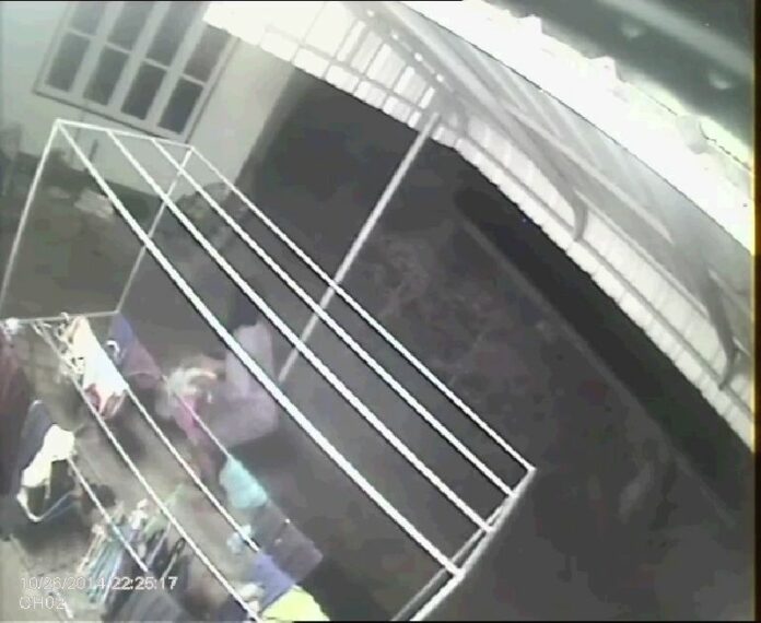 CCTV footage of Jirasak Polpra, who allegedly stole more than 300 pairs of underwear from a local teacher in Sukhothai province.