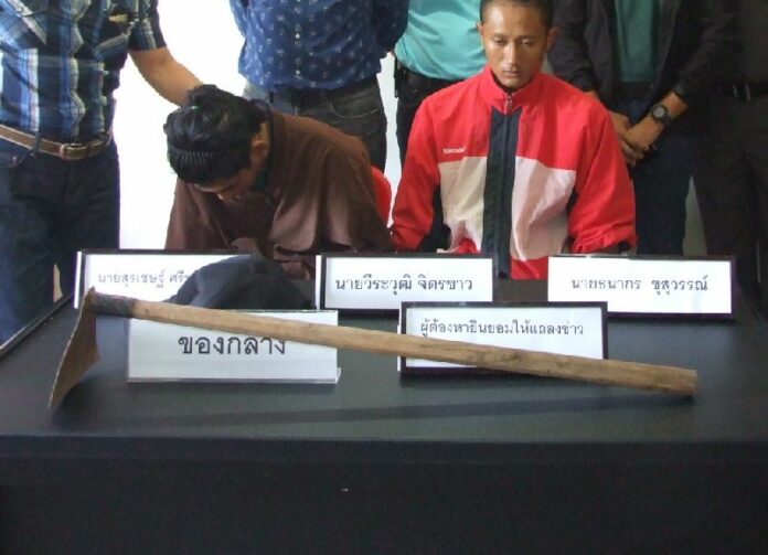 Two 18-year-old suspects accused of brutally beating a German man in Udon Thani, 16 Nov 2014.