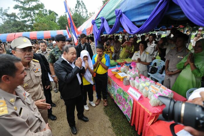 Deputy Prime Minister Prawit Wongsuwan visits a market in Narathiwat province, 24 November 2014