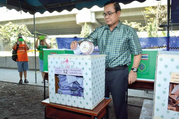 Junta leader Prayuth Chan-ocha votes in the 2014 snap poll called by former Prime Minister Yingluck Shinawatra. Junta leader Prayuth Chan-ocha votes in the 2014 snap poll called by former Prime Minister Yingluck Shinawatra.