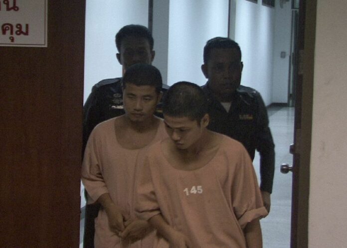 Win Saw Htun and Saw Lin appear for a pre-trial witness hearing on 14 Oct 2014, Koh Samui, Surat Thani province.<br />