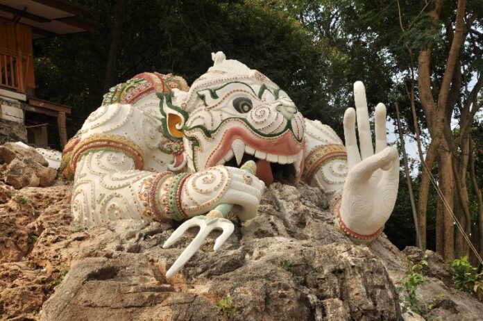 The three-metre tall statue of Hanuman at Rai Don Temple in Phetchaburi province.