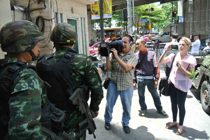 Soldiers on the street of Bangkok, hours after Gen. Prayuth Chan-ocha imposed martial law on 20 May 2014.