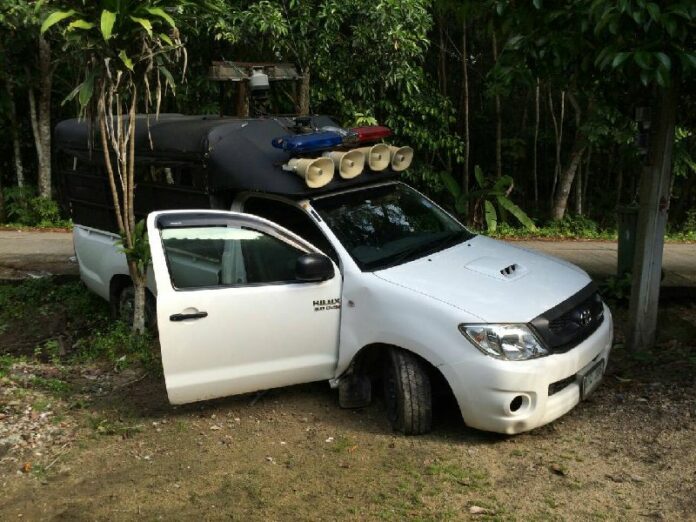 The car carrying a public school teacher that was targeted by suspected insurgents in Narathiwat province on 19 Jan 2015.