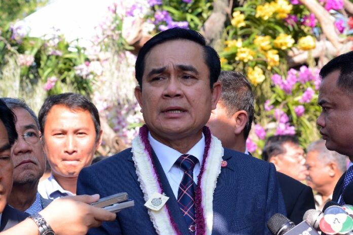 PM and junta chairman Gen. Prayuth speaking to reporters on 19 Jan 2015.<br />