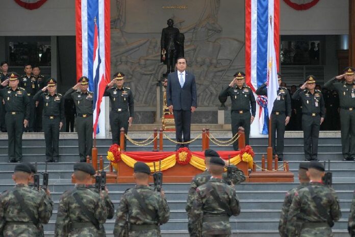 Junta chairman, Prime Minister, and former Army Chief Prayuth Chan-ocha presiding over the 105th anniversary of the 1st Region Army in Bangkok on 13 Jan 2015.