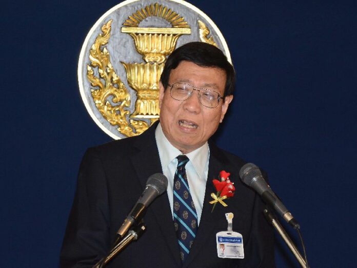 Pornpetch Wichiatcholchai, the head of the junta-appointed National Legislative Assembly (NLA), speaking at a press conference on 29 Jan 2015.<br />