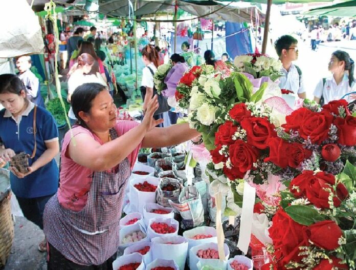 A flower market in Bangkok on 13 Feb 2014.