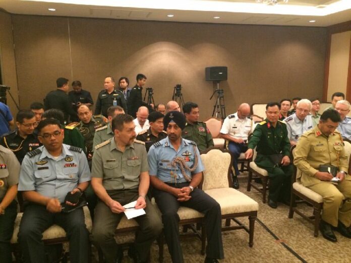 Foreign military attaches from 25 countries attend a conference at the Army HQ in Bangkok on 11 Feb 2015.