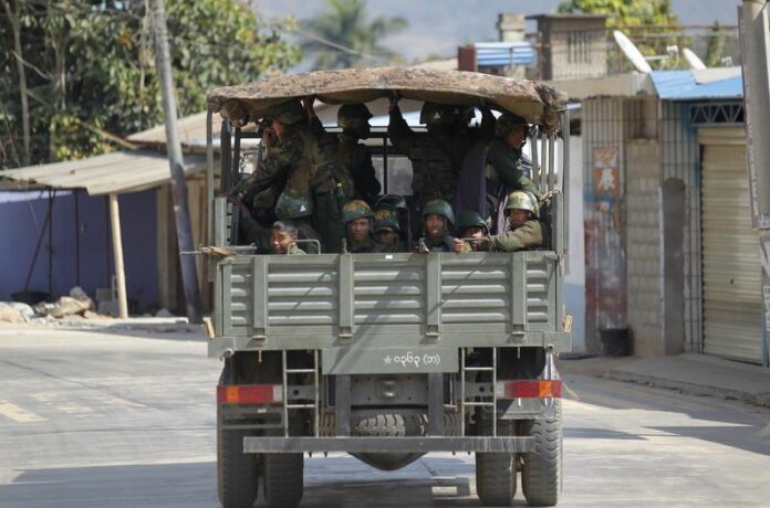 A military truck in Kokang capital Laukkai, northern Shan State, Myanmar, 17 February 2015. EPA/LYNN BO BO