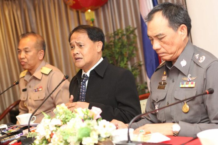 Governor Nisit Jansomwong speaking at press conference in Phuket on Feb 17, 2015.