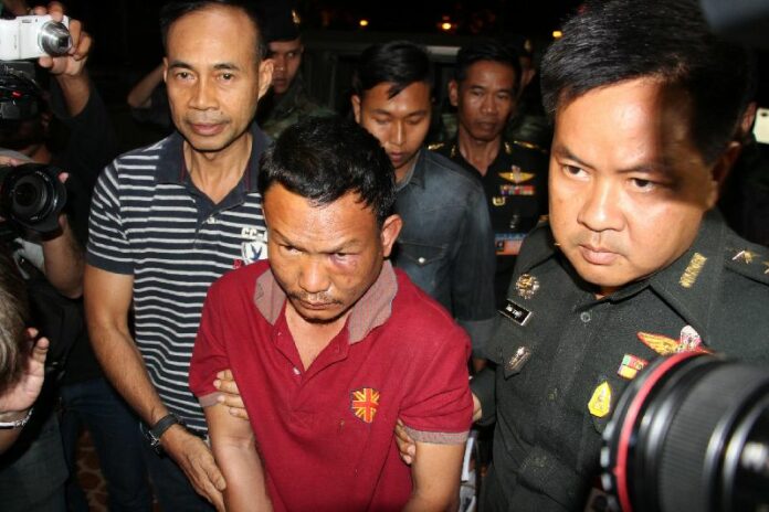 Mahahin Khunthong, 34, was arrested for allegedly throwing a hand grenade at the Criminal Court in Bangkok on 7 March 2015.<br />