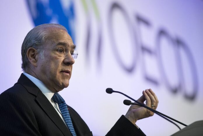 <br />
A file photo of the Organisation for Economic Co-operation and Development (OECD) Secretary General Jose Angel Gurria seen giving a speech at the OECD headquarter in Paris, France, 26 June 2014. China's economy could still double between 2010 and 2020 despite a slowing economy, but educational inequalities could impede necessary economic reforms. EPA/ETIENNE LAURENT