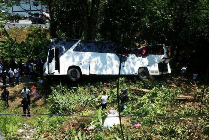 Photo of the bus after the crash in Phuket province, 25 March 2015.