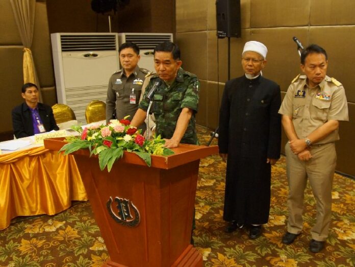 Lt.Gen. Prakarn Chollayuth, Fourth Region Army Commander, speaking to the press about the deadly raid on To Chud village, 7 April 2015.