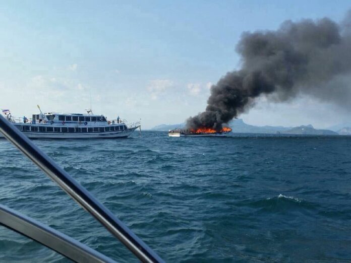 Ao Nang Princess 5 caught on fire en route to Phuket, 8 April 2015. <br />