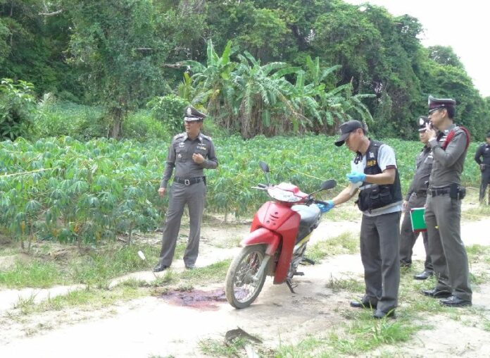 Police inspect the scene where a park ranger was shot and killed on 9 April 2015.