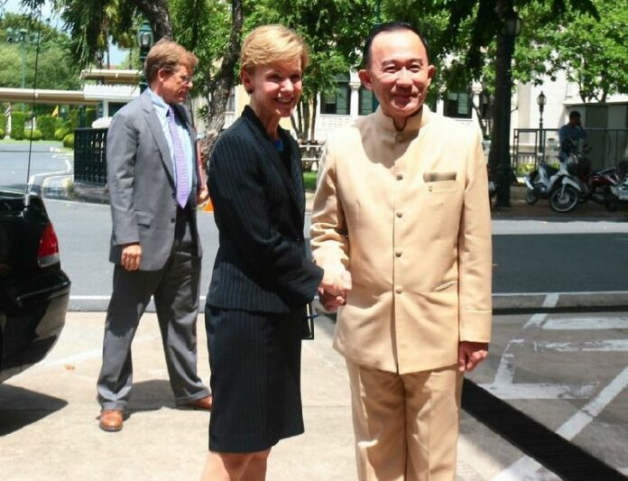 The post of US Ambassador to Thailand was previously held by Kristie Kenney, pictured here with Thai Minister of the Office of Prime Minister Panadda Diskul on 17 July 2014.