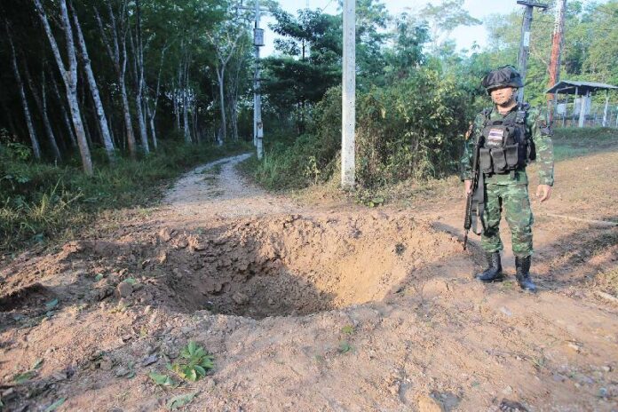 The blast site in Yala province, 21 April 2015. <br />