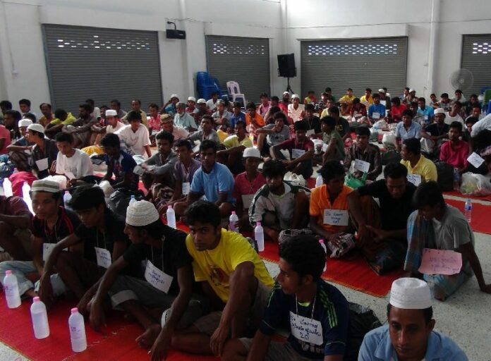 Rohingya and Bangladeshi refugees rescued by police at a shelter in Songhkla province, 11 May 2015.<br />