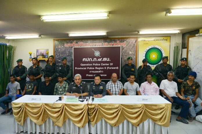 Police press conference on the human trafficking crackdown in Songkhla province on 21 May 2015.