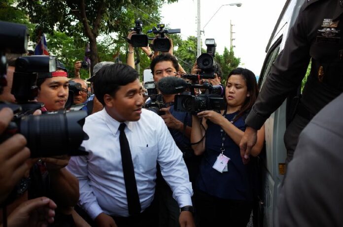 Siriwit Serithiwat, one of four 'Resistant Citizen' activists arrested after filing a lawsuit against junta chairman Gen. Prayuth Chan-ocha on 22 May 2015.<br />