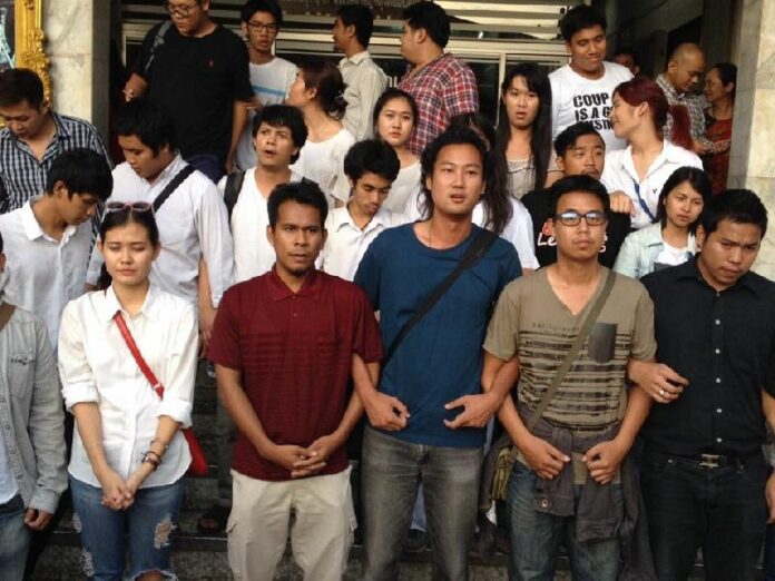 Student activists, who were arrested for an anti-coup demonstration in BACC, were released from police custody on 23 May 2015.