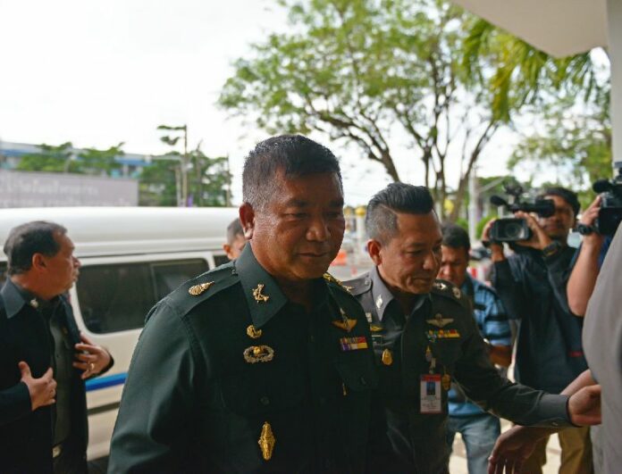 Lt.Gen. Manas Kongpaen arriving at Hat Yai police station. 3 June 2015.