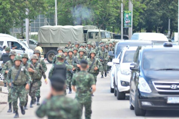 Soldiers arrived at the Army Club in Bangkok shortly after Gen. Prayuth Chan-ocha staged coup d'etat on 22 May 2014.