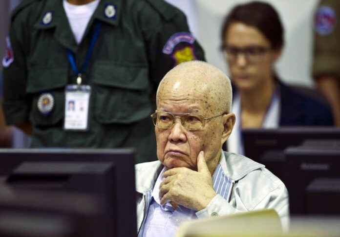 A handout photo provided by the ECCC on 02 July 2015 shows former Khmer Rouge Head of State Khieu Samphan, in the courtroom at the ECCC, in Phnom Penh, Cambodia, 02 July 2015. EPA/MARK PETERS