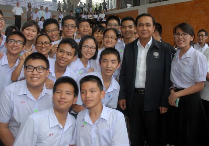Junta leader Gen. Prayuth Chan-ocha visiting a school in Rayong province on 20 July 2015.