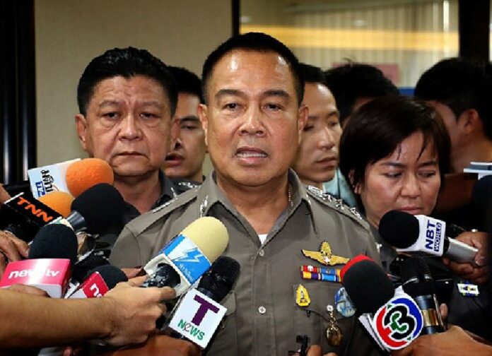 Thai Police Chief Somyot Pumpanmuang speaking to reporters in Bangkok on 4 August, 2015
