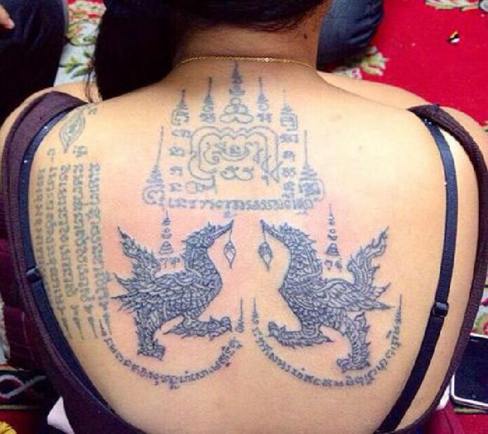 A sak yant tattoo after being inked by a master in Bangkok in this file photo from 1 November, 2014. Photo: Sorasak