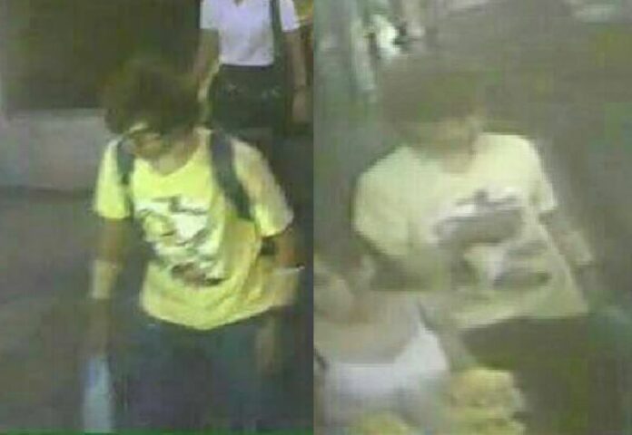 A man is seen near the site of last night's bomb attack in Bangkok with and without a backpack in images provided to the media. Police have identified him as a possible suspect and are seeking information.