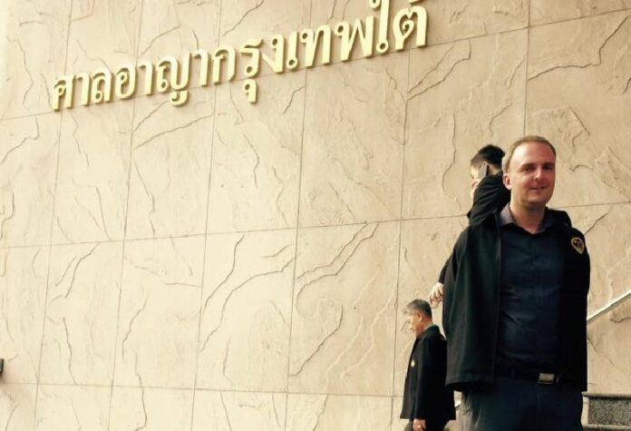 Andy Hall at the Bangkok South Criminal Court in August 2015. Photo: Andy Hall / Facebook