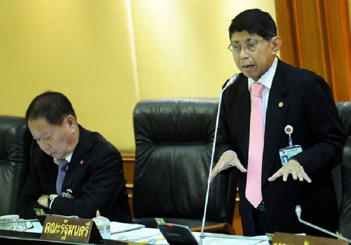 Deputy Prime Minister Visanu addresses the interim parliament today in Bangkok.
