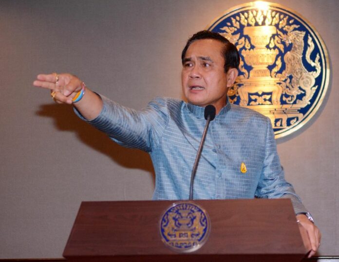 Junta chairman Prayuth Chan-ocha speaking at a press conference at Government House on 8 September, 2015