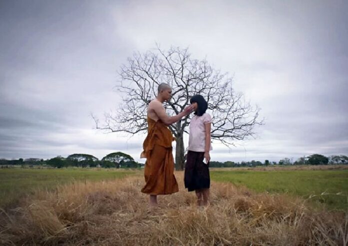 A scene from the forthcoming horror film 'Arbat,' which has incensed Buddhist hardliners for depicting a novice monk engaging in forbidden behavior.