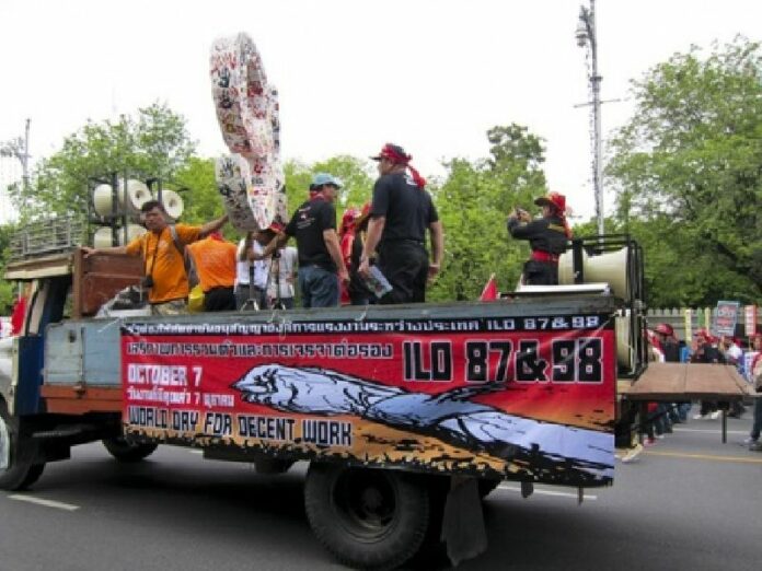 Thai labor rights activists rally in this October 2013 file photo. Photo: IndustriALL